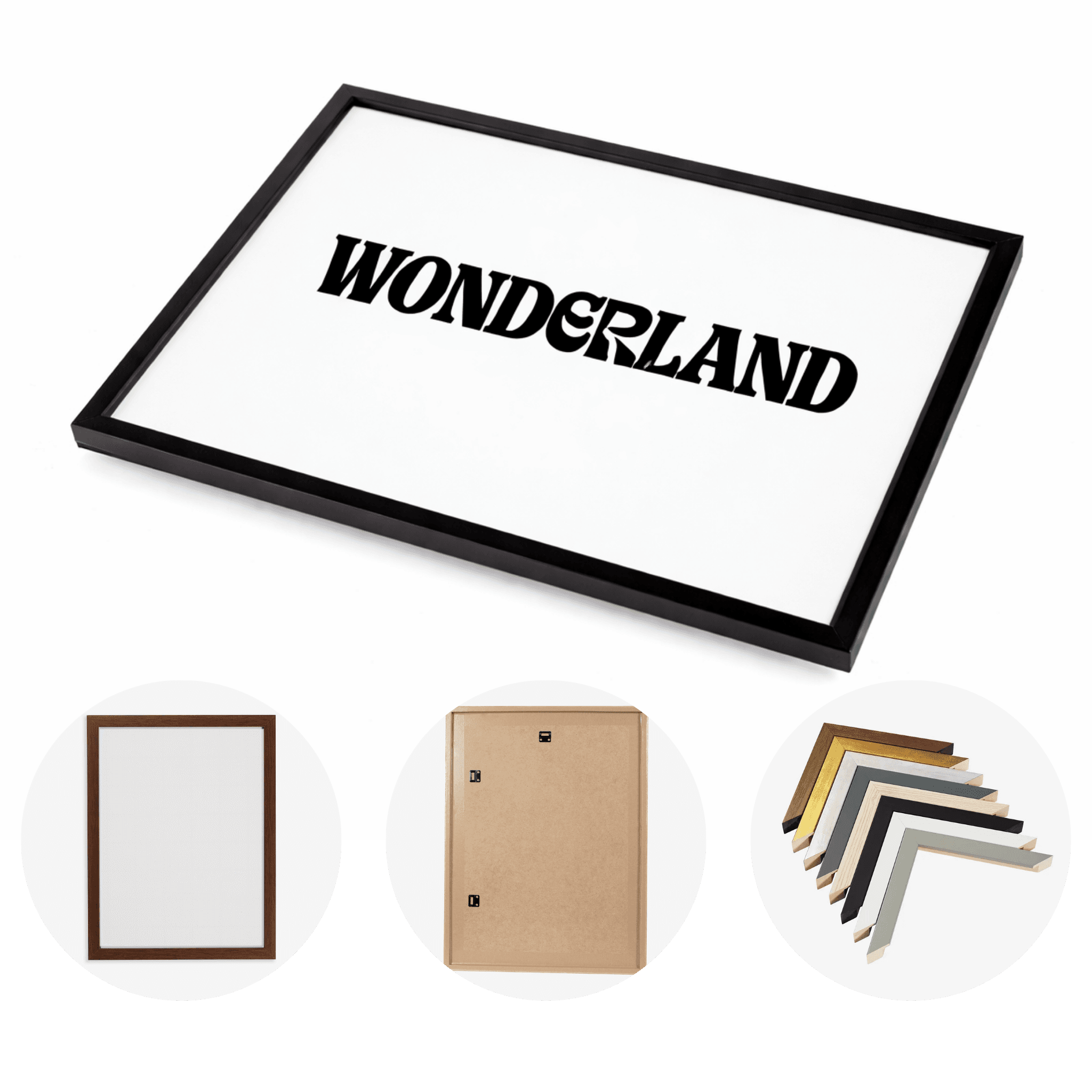 Premium solid wood frames in multiple finishes